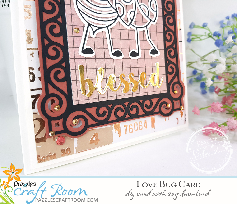 Pazzles DIY Love Bugs Card. Instant SVG download compatible with all major electronic cutters including Pazzles Inspiration, Cricut, and Silhouette Cameo. Design by Nida Tanweer.