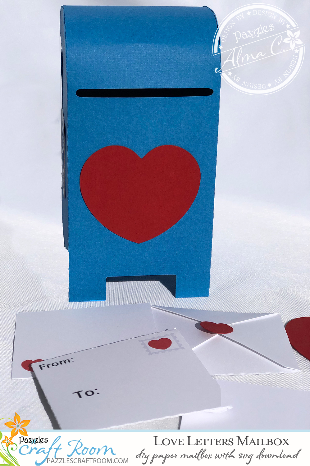 Pazzles DIY Love Letters Mailbox for Valentine's Day. Instant SVG download compatible with all major electronic cutters including Pazzles Inspiration, Cricut, and Silhouette Cameo. Design by Alma Cervantes.