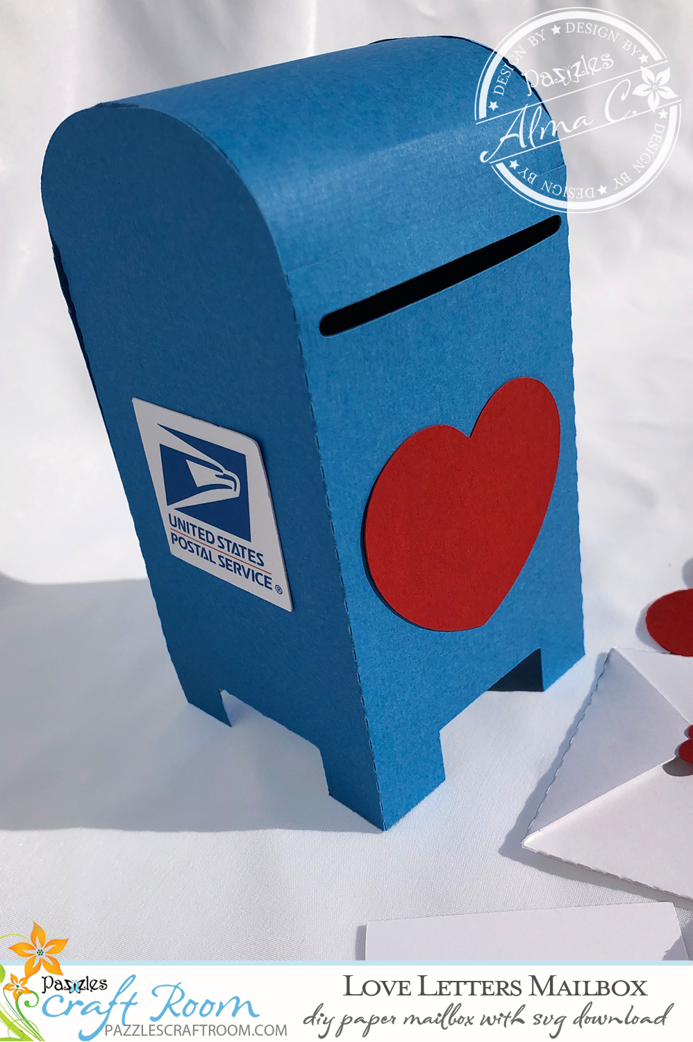 Pazzles DIY Love Letters Mailbox for Valentine's Day. Instant SVG download compatible with all major electronic cutters including Pazzles Inspiration, Cricut, and Silhouette Cameo. Design by Alma Cervantes.