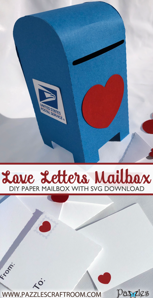 Pazzles DIY Love Letters Mailbox for Valentine's Day. Instant SVG download compatible with all major electronic cutters including Pazzles Inspiration, Cricut, and Silhouette Cameo. Design by Alma Cervantes.