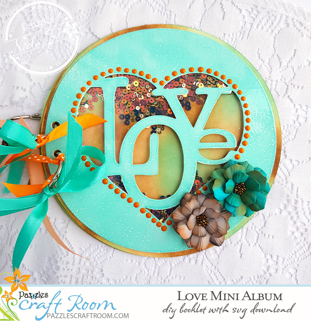 Pazzles DIY Shaker Love Mini Album with instant SVG download. Compatible with all electronic cutters including Pazzles Inspiration, Cricut, and Silhouette Cameo. Design by Nida Tanweer.