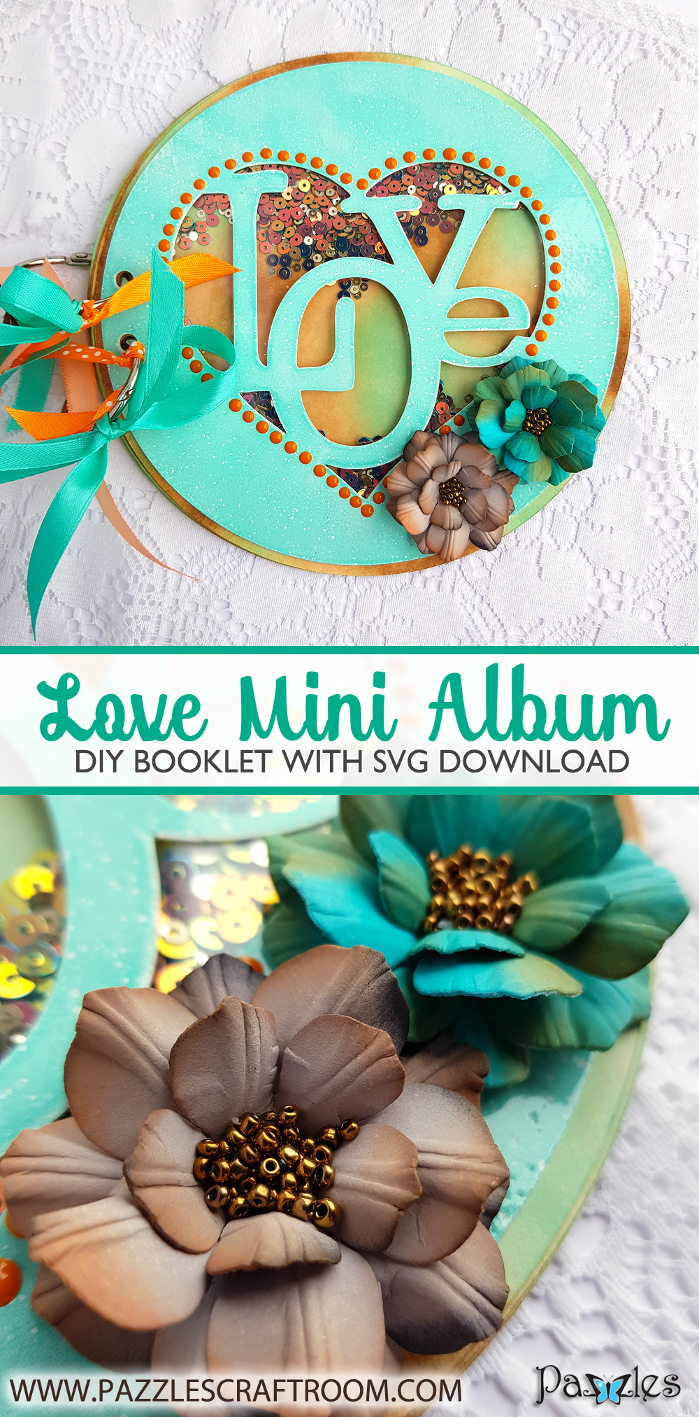 Pazzles DIY Shaker Love Mini Album with instant SVG download. Compatible with all electronic cutters including Pazzles Inspiration, Cricut, and Silhouette Cameo. Design by Nida Tanweer.