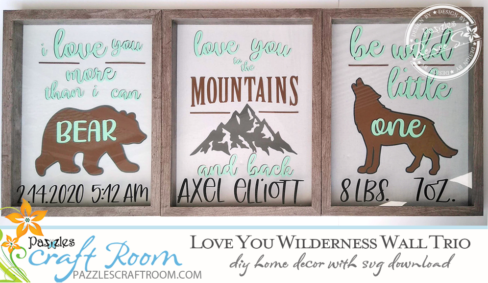 Pazzles DIY Wilderness Wall Trio for nursery with instant SVG download. Compatible with all major electronic cutters including Pazzles Inspiration, Cricut, and Silhouette Cameo. Design by Renee Smart.