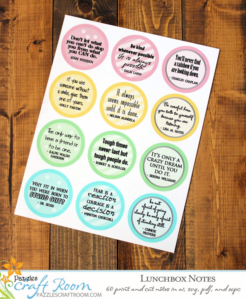 Pazzles DIY Lunchbox Notes. Instant SVG download compatible with all major electronic cutters including Pazzles Inspiration, Cricut, and Silhouette Cameo. Design by Amanda Vander Woude.