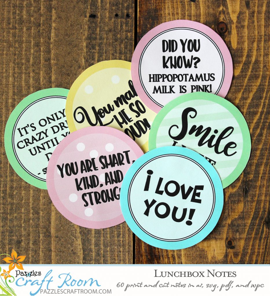 Pazzles DIY Lunchbox Notes. Instant SVG download compatible with all major electronic cutters including Pazzles Inspiration, Cricut, and Silhouette Cameo. Design by Amanda Vander Woude.