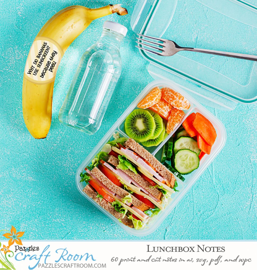Pazzles DIY Lunchbox Notes. Instant SVG download compatible with all major electronic cutters including Pazzles Inspiration, Cricut, and Silhouette Cameo. Design by Amanda Vander Woude.