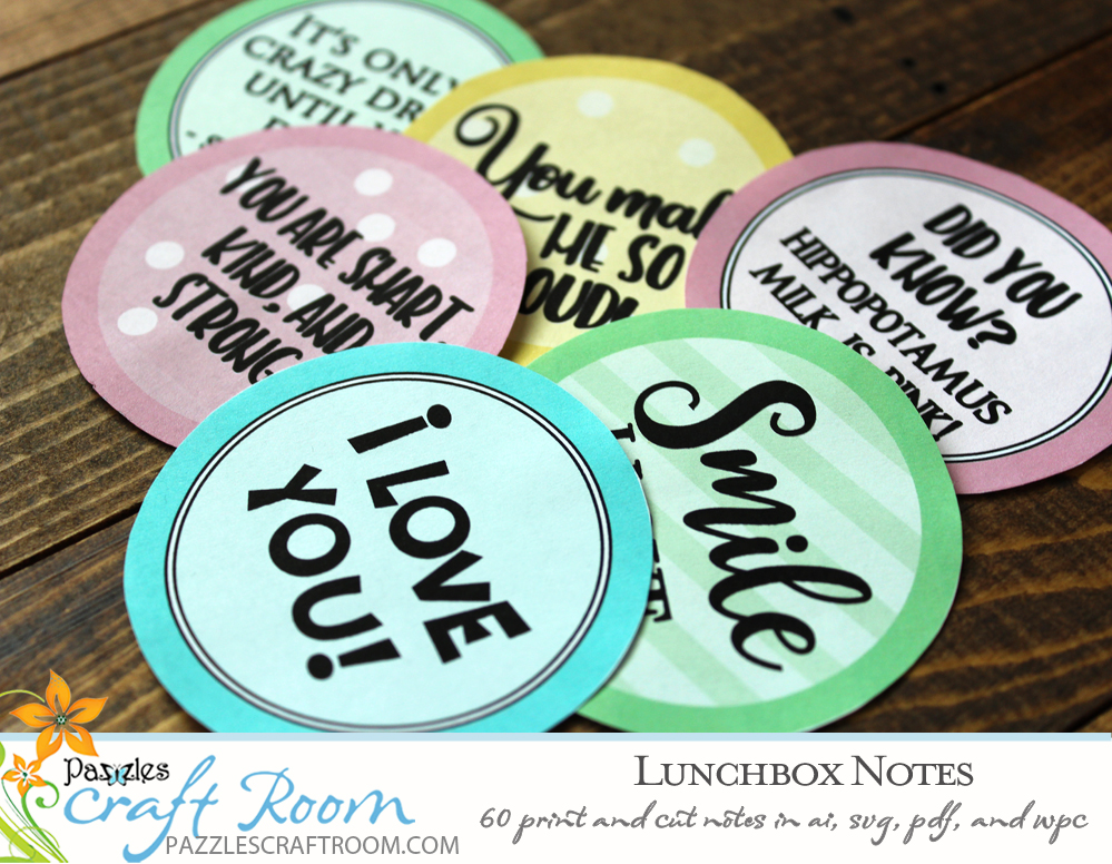 Pazzles DIY Lunchbox Notes. Instant SVG download compatible with all major electronic cutters including Pazzles Inspiration, Cricut, and Silhouette Cameo. Design by Amanda Vander Woude.