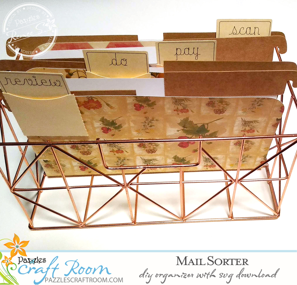 Pazzles DIY Mail Sorter with instant SVG download. Compatible with all major electronic cutters including Pazzles Inspiration, Cricut, and Silhouette Cameo. Design by Renee Smart.