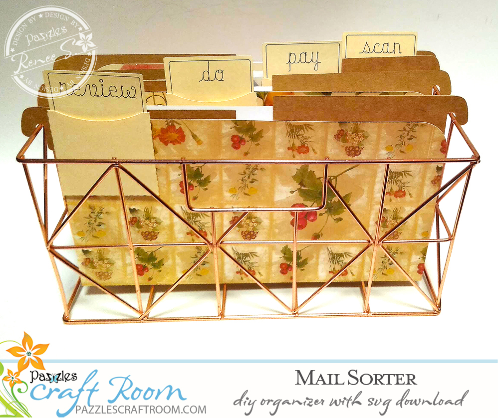 Pazzles DIY Mail Sorter with instant SVG download. Compatible with all major electronic cutters including Pazzles Inspiration, Cricut, and Silhouette Cameo. Design by Renee Smart.