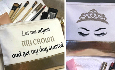 Pazzles DIY Crown Makeup Bag with instant SVG download. Instant SVG download compatible with all major electronic cutters including Pazzles Inspiration, Cricut, and Silhouette Cameo. Design by Leslie Peppers.