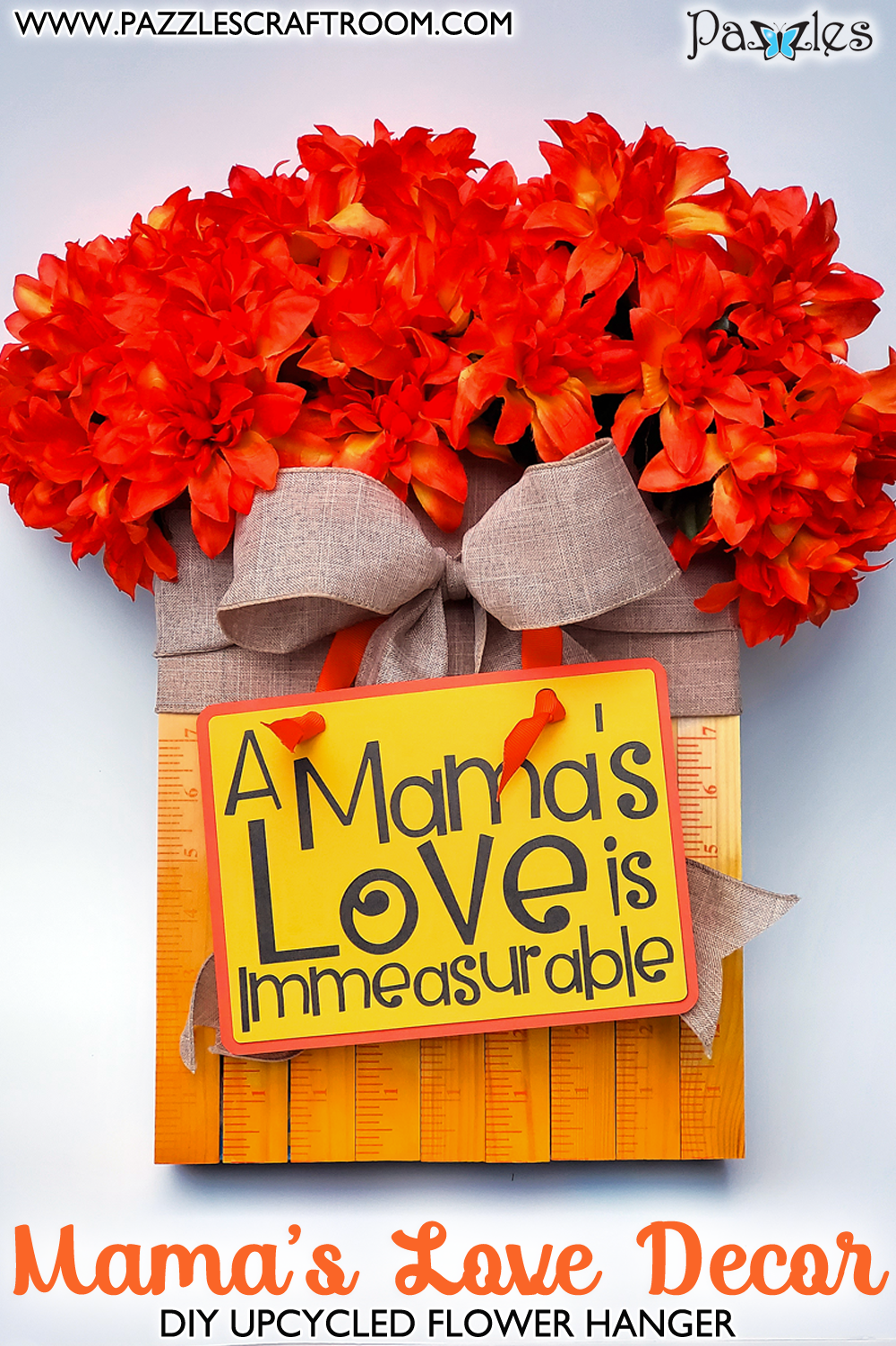 Pazzles DIY Mama's Love Flower Wall Hanger with instant SVG download. Instant SVG download compatible with all major electronic cutters including Pazzles Inspiration, Cricut, and Silhouette Cameo. Design by Renee Smart.