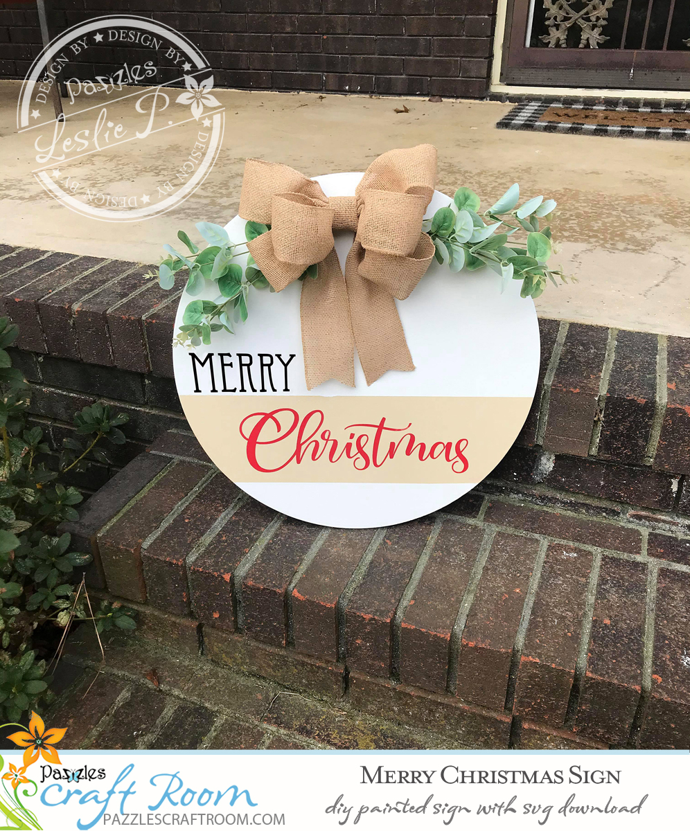 Pazzles Painted DIY Merry Christmas Sign with instant SVG download. Compatible with all major electronic cutters including Pazzles, Cricut, and Silhouette Cameo. Design by Leslie Peppers.