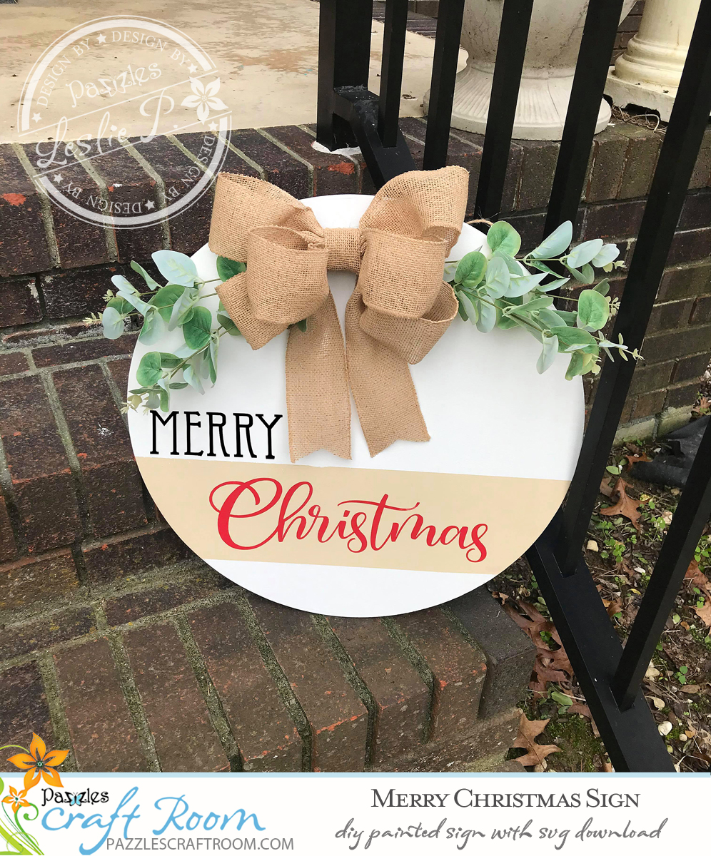 Pazzles Painted DIY Merry Christmas Sign with instant SVG download. Compatible with all major electronic cutters including Pazzles, Cricut, and Silhouette Cameo. Design by Leslie Peppers.