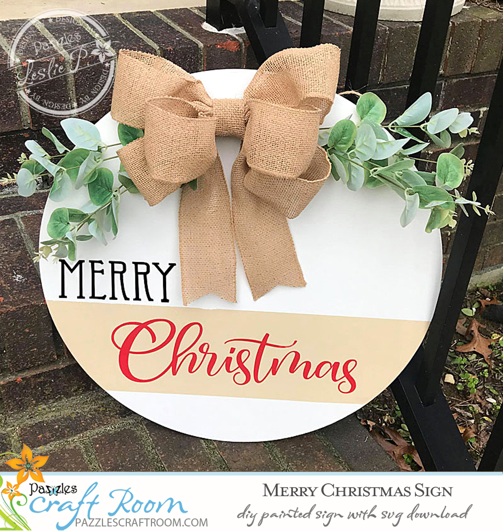 Pazzles Painted DIY Merry Christmas Sign with instant SVG download. Compatible with all major electronic cutters including Pazzles, Cricut, and Silhouette Cameo. Design by Leslie Peppers.