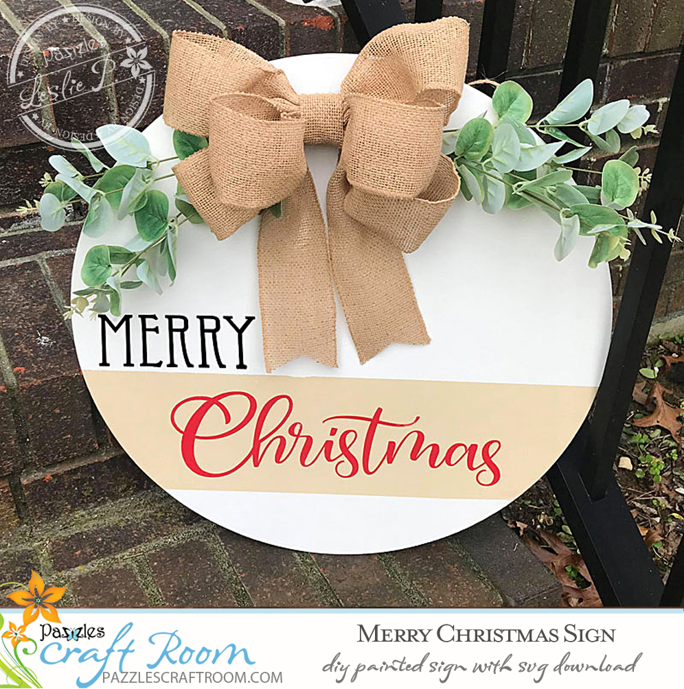 Pazzles Painted DIY Merry Christmas Sign with instant SVG download. Compatible with all major electronic cutters including Pazzles, Cricut, and Silhouette Cameo. Design by Leslie Peppers.