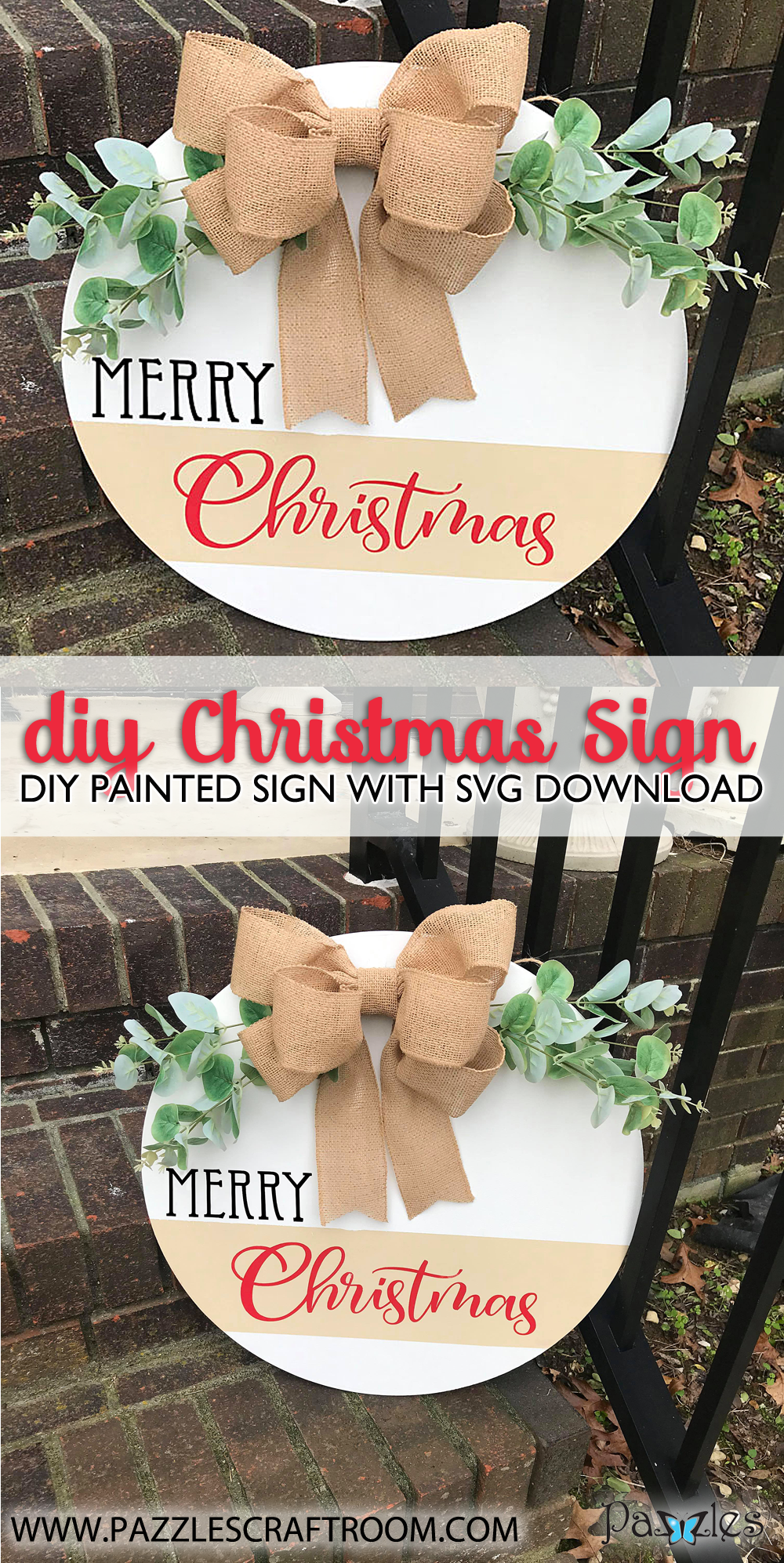 Pazzles Painted DIY Merry Christmas Sign with instant SVG download. Compatible with all major electronic cutters including Pazzles, Cricut, and Silhouette Cameo. Design by Leslie Peppers.