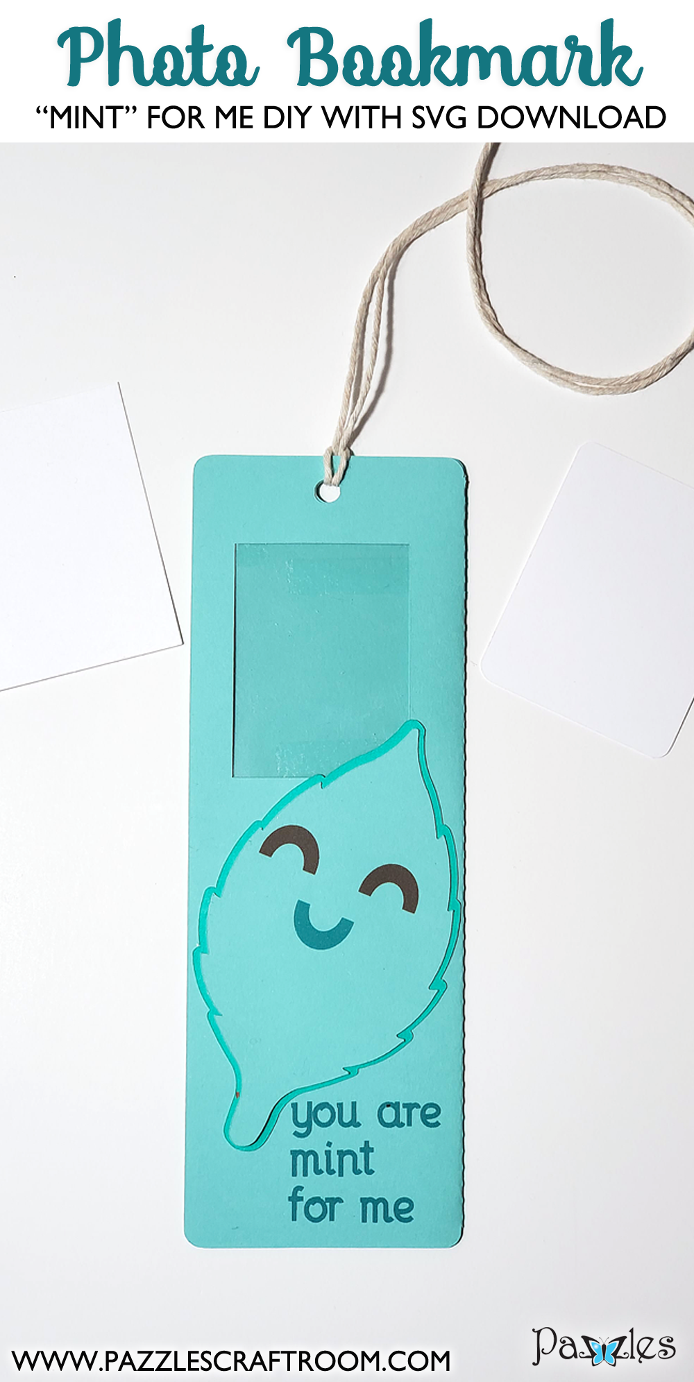 Pazzles DIY Mint for Me Photo Bookmark with instant SVG download. Instant SVG download compatible with all major electronic cutters including Pazzles Inspiration, Cricut, and Silhouette Cameo. Design by Renee Smart.