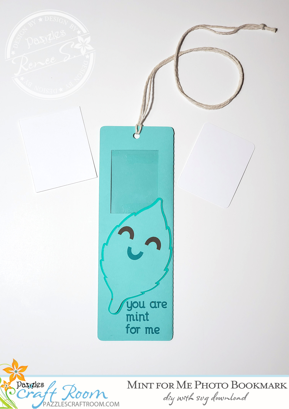 Pazzles DIY Mint for Me Photo Bookmark with instant SVG download. Instant SVG download compatible with all major electronic cutters including Pazzles Inspiration, Cricut, and Silhouette Cameo. Design by Renee Smart.