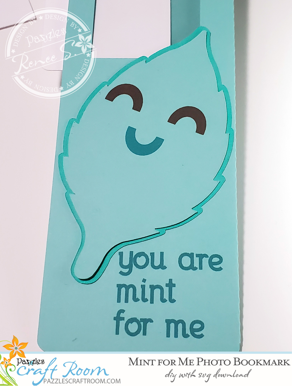 Pazzles DIY Mint for Me Photo Bookmark with instant SVG download. Instant SVG download compatible with all major electronic cutters including Pazzles Inspiration, Cricut, and Silhouette Cameo. Design by Renee Smart.
