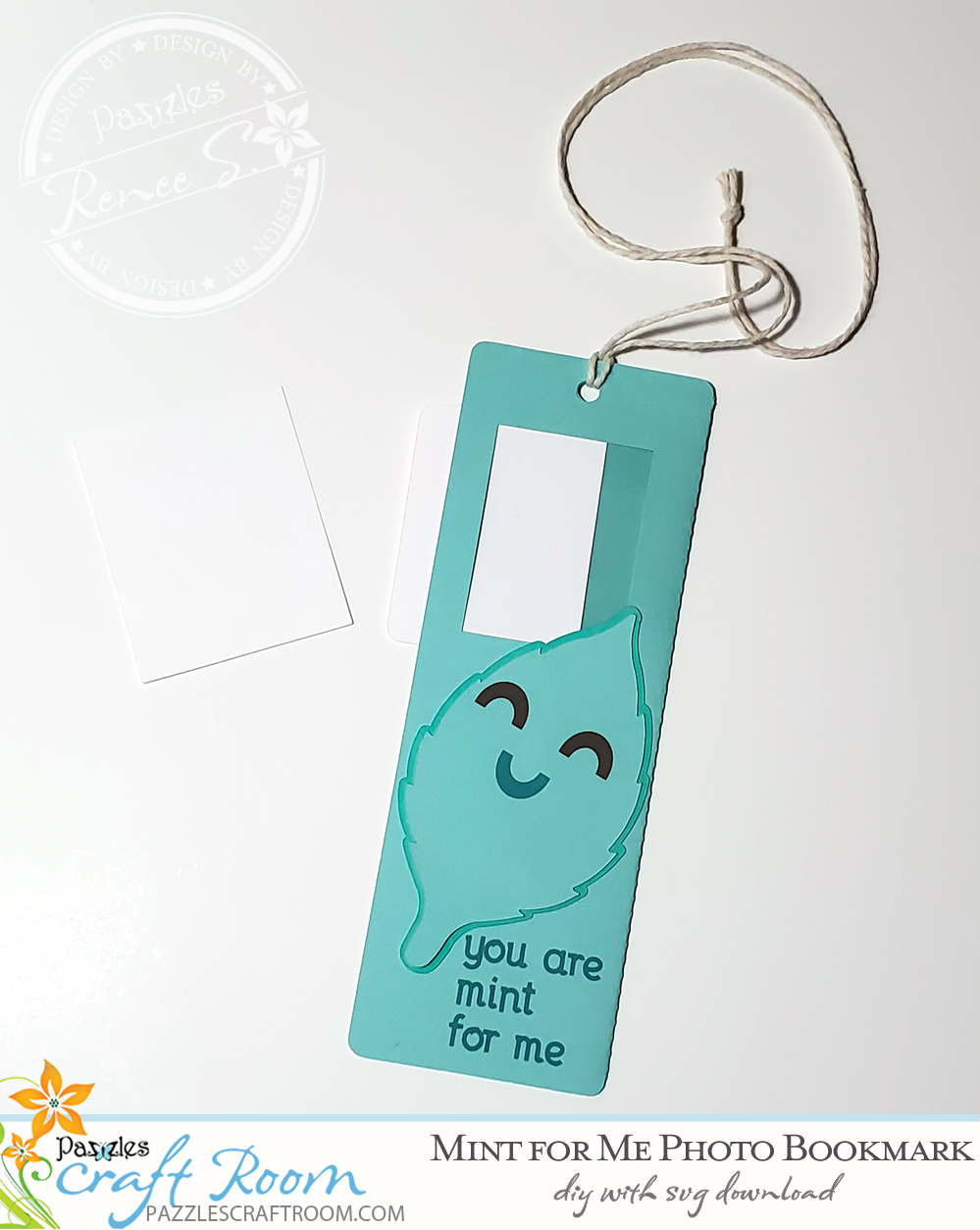 Pazzles DIY Mint for Me Photo Bookmark with instant SVG download. Instant SVG download compatible with all major electronic cutters including Pazzles Inspiration, Cricut, and Silhouette Cameo. Design by Renee Smart.