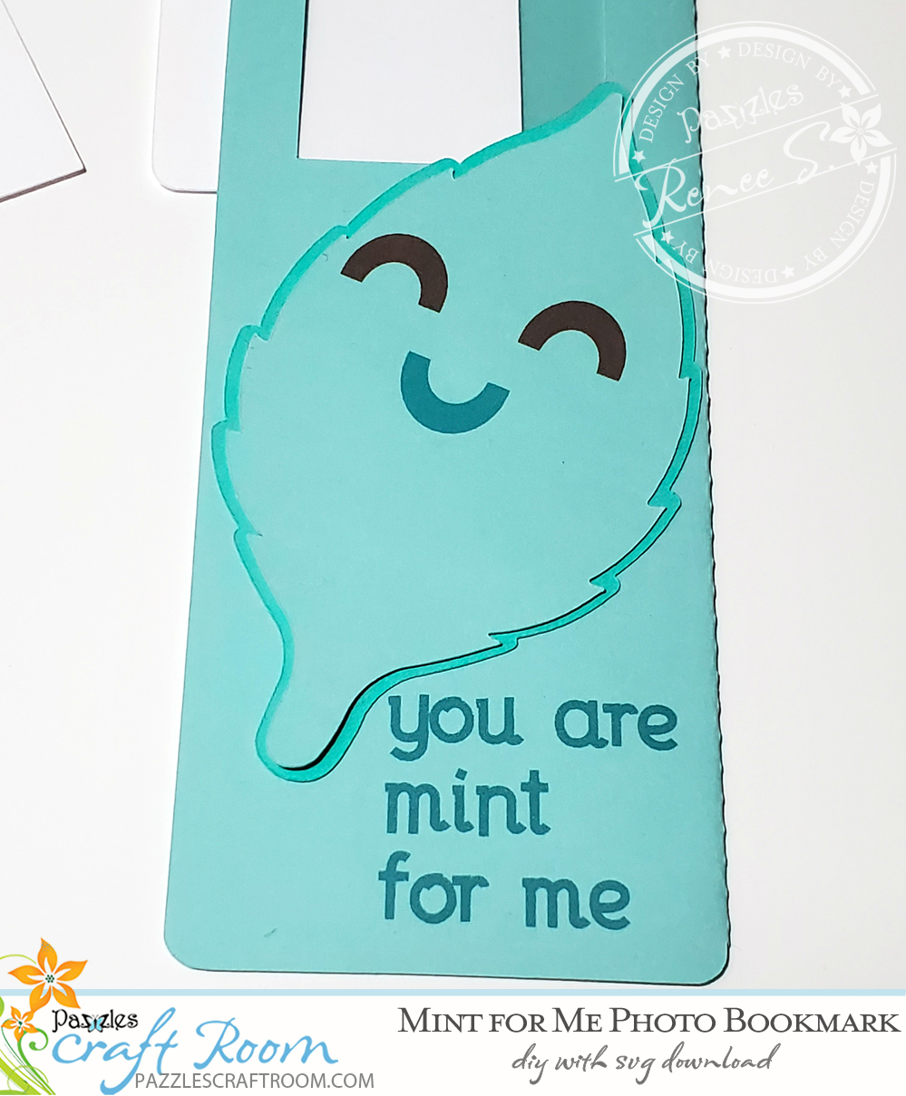 Pazzles DIY Mint for Me Photo Bookmark with instant SVG download. Instant SVG download compatible with all major electronic cutters including Pazzles Inspiration, Cricut, and Silhouette Cameo. Design by Renee Smart.