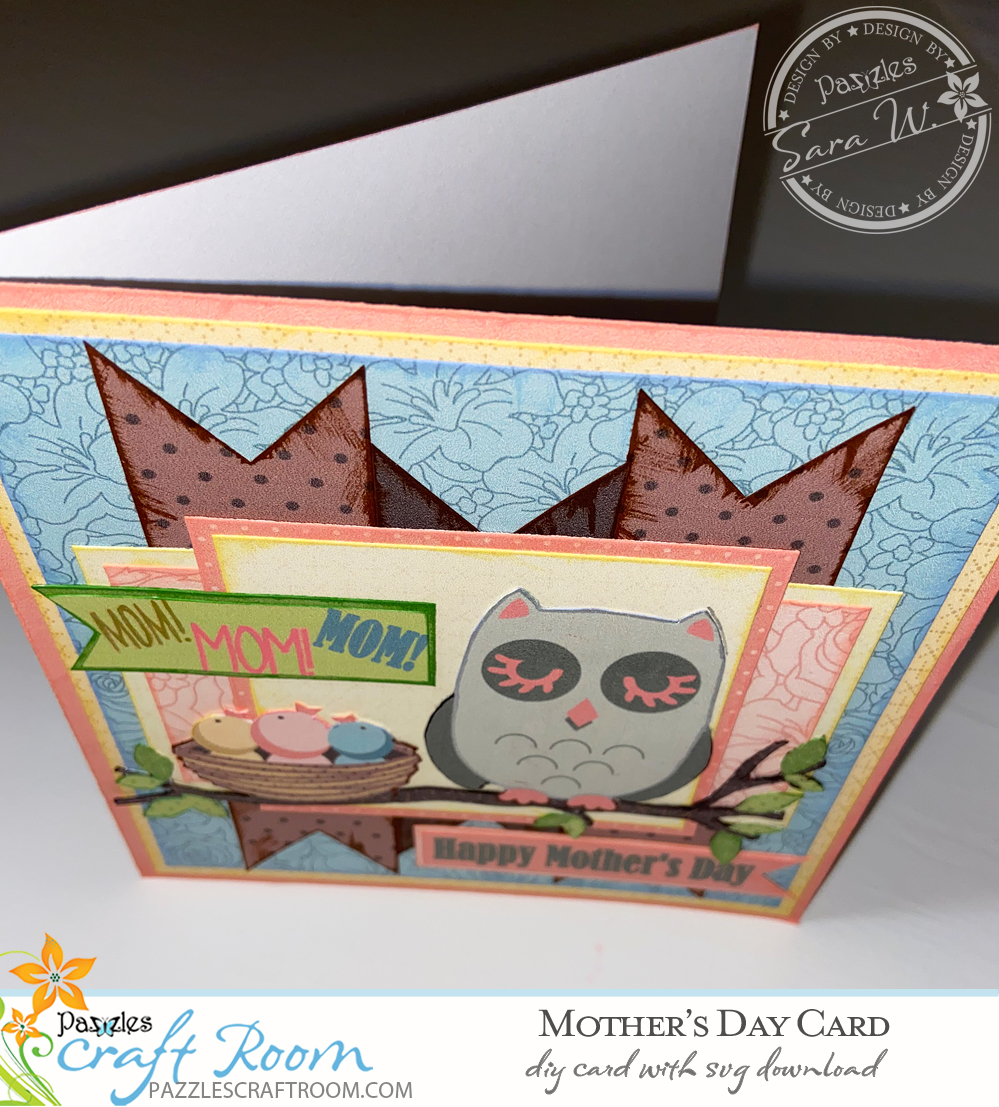 Pazzles DIY Happy Mother's Day Card with instant SVG download. Instant SVG download compatible with all major electronic cutters including Pazzles Inspiration, Cricut, and Silhouette Cameo. Design by Sara Weber. 