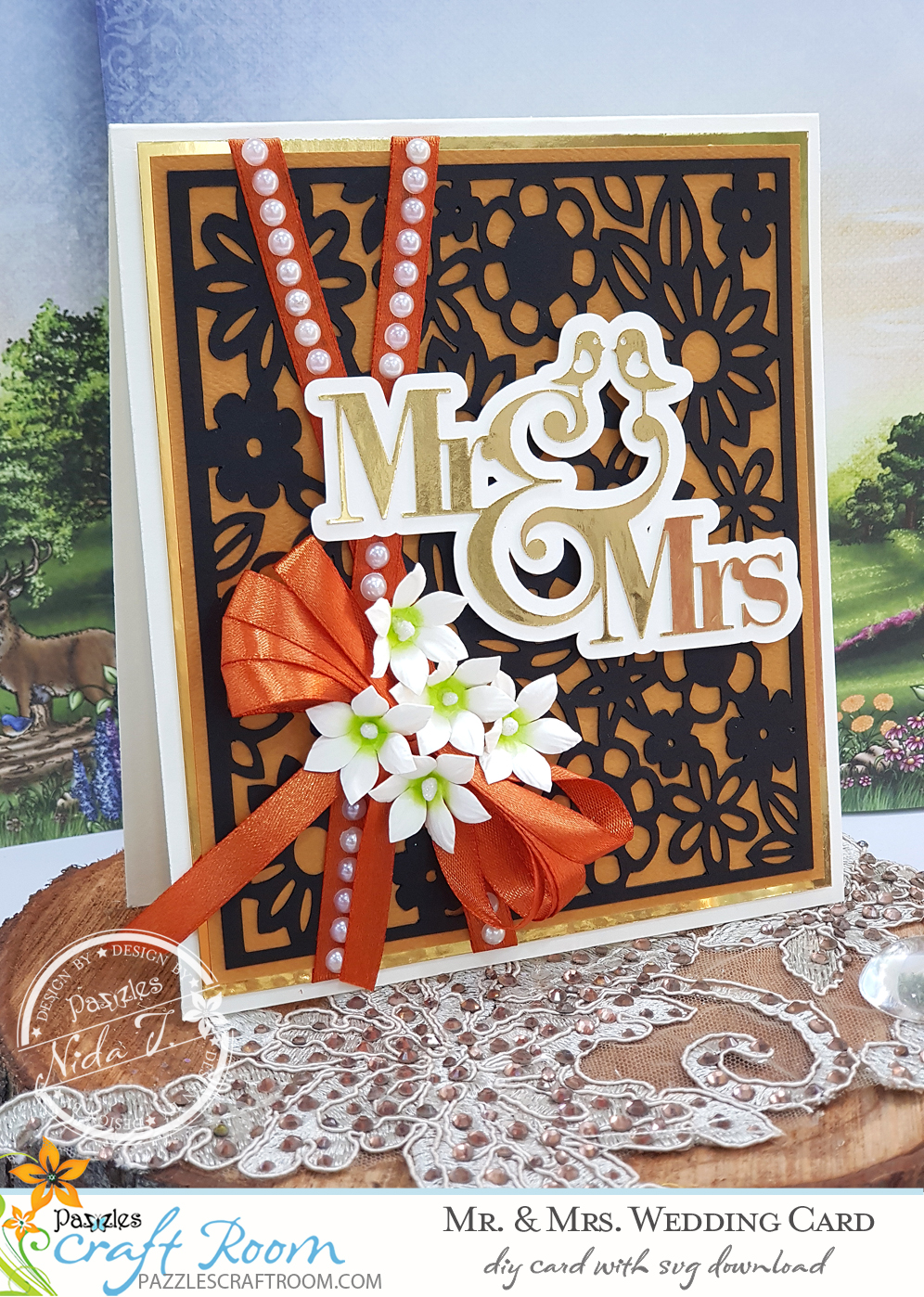 Pazzles Mr and Mrs DIY Wedding Card with instant SVG download. Compatible with all major electronic cutters including Pazzles Inspiration, Cricut, and Silhouette Cameo. Design by Nida Tanweer.