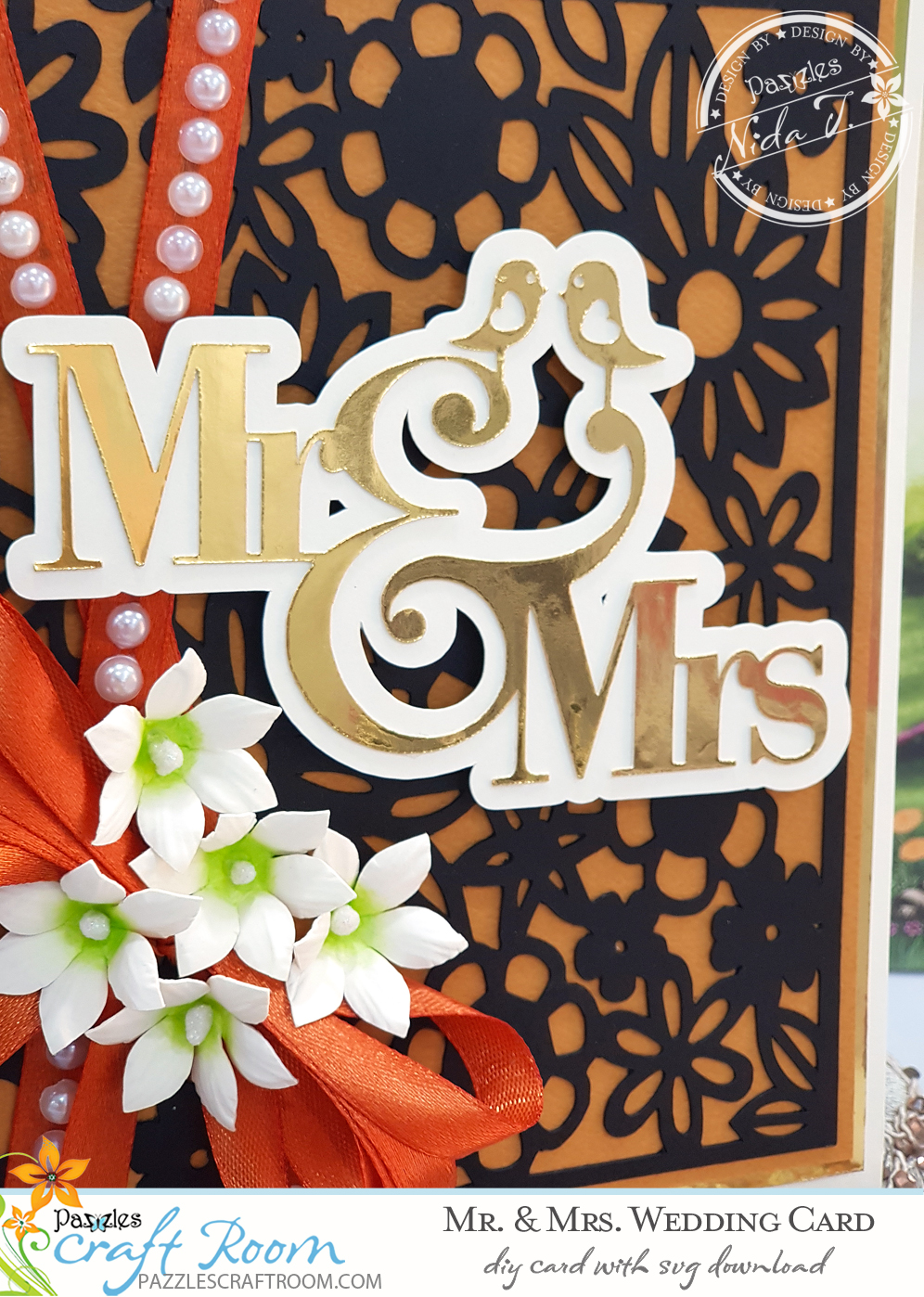 Pazzles Mr and Mrs DIY Wedding Card with instant SVG download. Compatible with all major electronic cutters including Pazzles Inspiration, Cricut, and Silhouette Cameo. Design by Nida Tanweer.