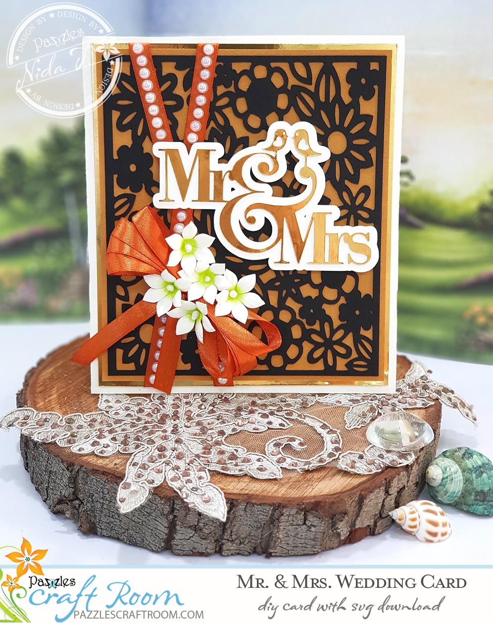 Pazzles Mr and Mrs DIY Wedding Card with instant SVG download. Compatible with all major electronic cutters including Pazzles Inspiration, Cricut, and Silhouette Cameo. Design by Nida Tanweer.