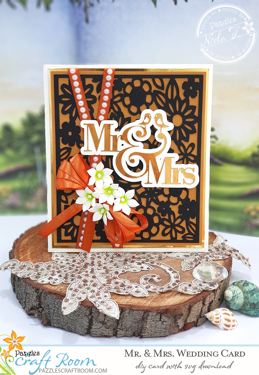 Pazzles Mr and Mrs DIY Wedding Card with instant SVG download. Compatible with all major electronic cutters including Pazzles Inspiration, Cricut, and Silhouette Cameo. Design by Nida Tanweer.