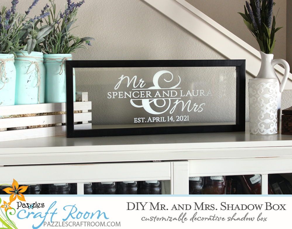 Pazzles DIY Custom Mr and Mrs Shadow Box. Instant SVG download compatible with all major electronic cutters including Pazzles Inspiration, Cricut, and Silhouette Cameo. Design by Amanda Vander Woude.