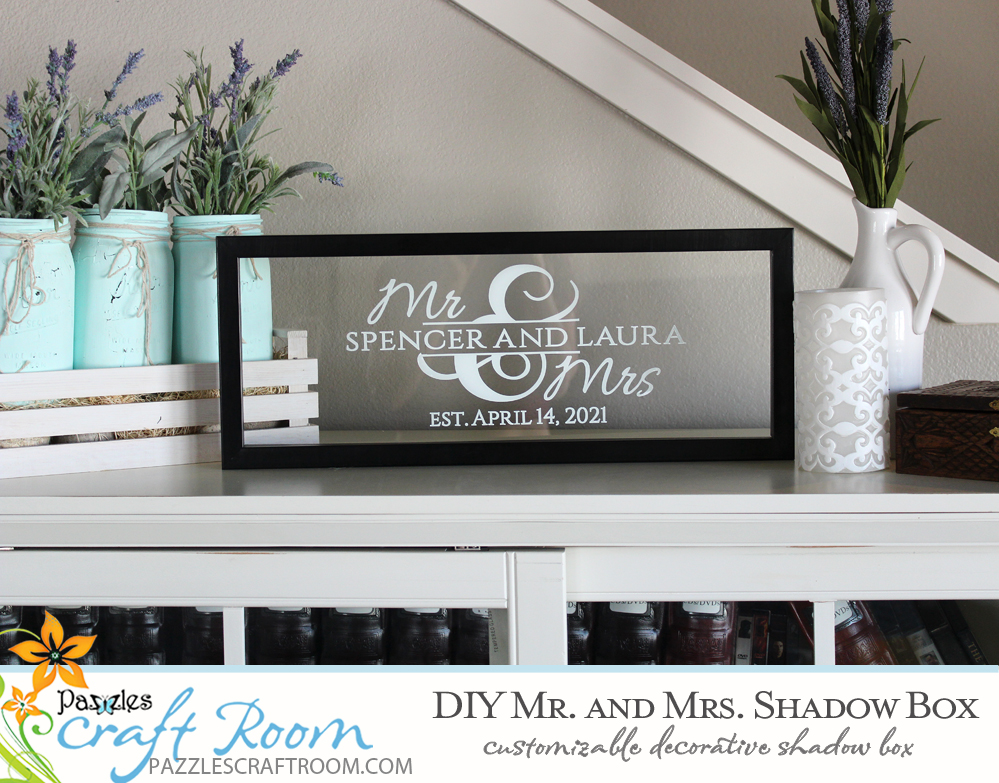 Pazzles DIY Custom Mr and Mrs Shadow Box. Instant SVG download compatible with all major electronic cutters including Pazzles Inspiration, Cricut, and Silhouette Cameo. Design by Amanda Vander Woude.