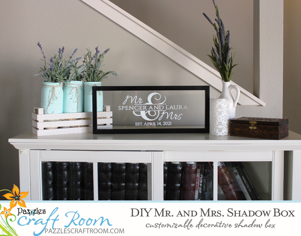 Pazzles DIY Custom Mr and Mrs Shadow Box. Instant SVG download compatible with all major electronic cutters including Pazzles Inspiration, Cricut, and Silhouette Cameo. Design by Amanda Vander Woude.
