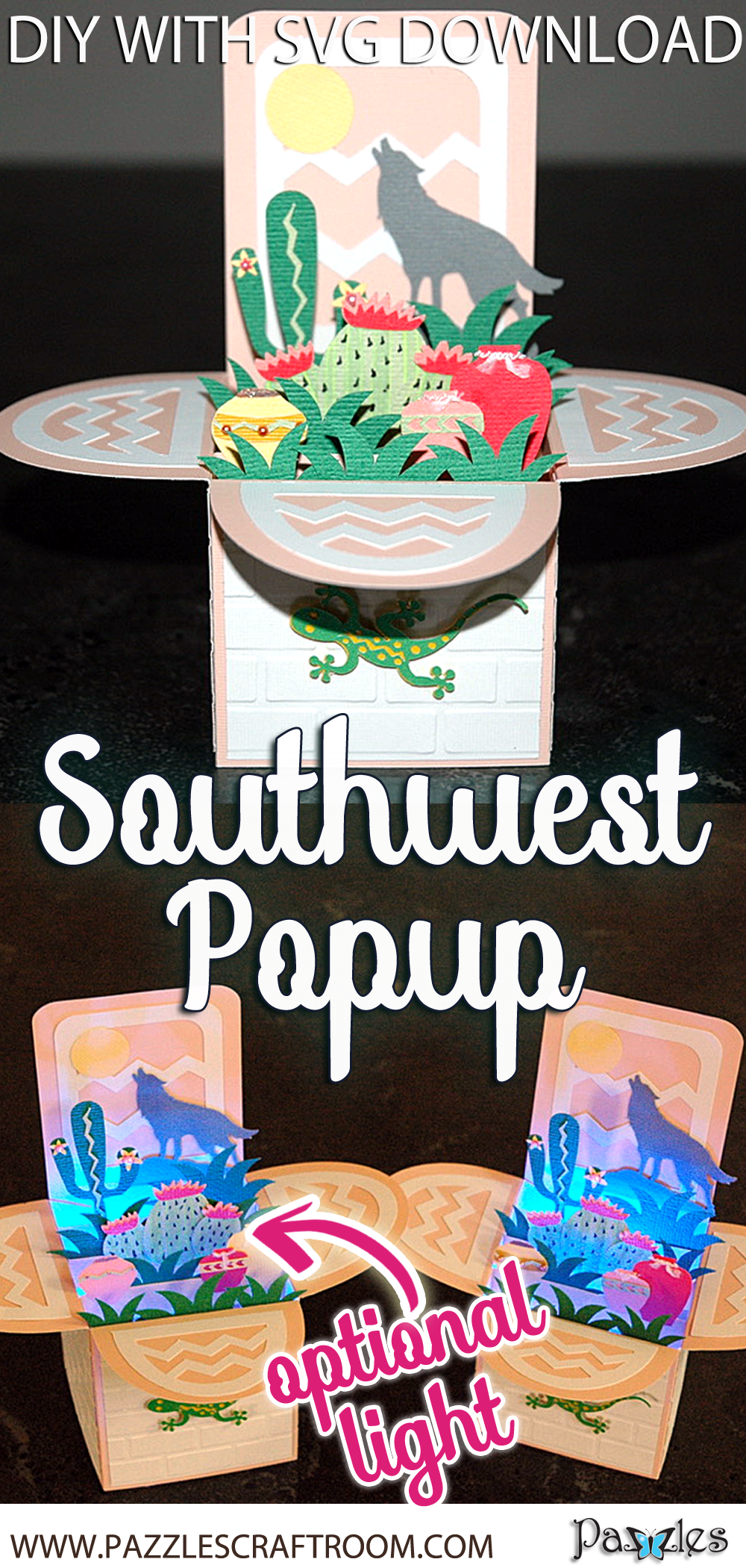 Pazzles DIY Southwest Pop-up Card with Light-up feature by Judy Hanson