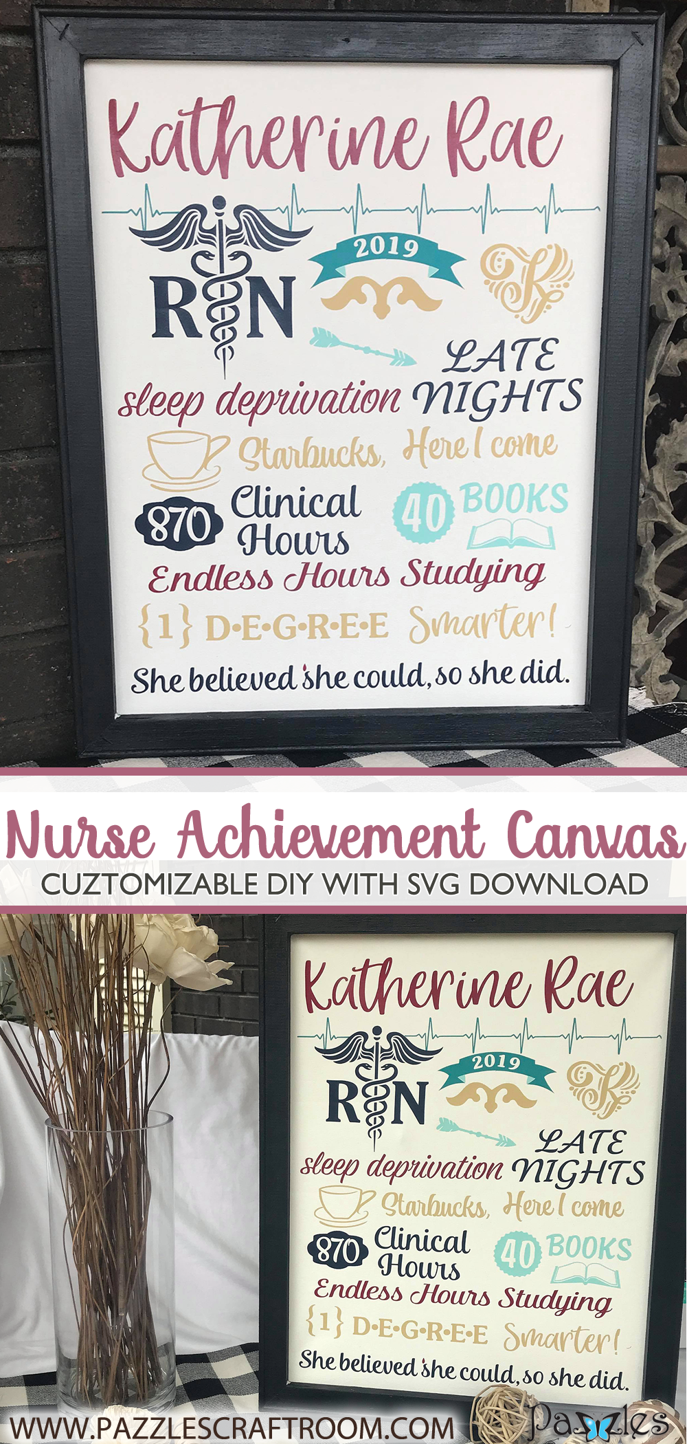 Pazzles DIY Nurse Achievement Canvas and Digital Burlap Alphabet set. SVG instant download compatible with all major electronic cutters including Pazzles Inspiration, Cricut, and Silhouette Cameo. Design by Leslie Peppers.
