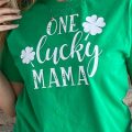 Pazzles DIY One Lucky Mama T-shirt with instant SVG download. Compatible with all major electronic cutters including Pazzles Inspiration, Cricut, and Silhouette Cameo. Design by Sara Weber.