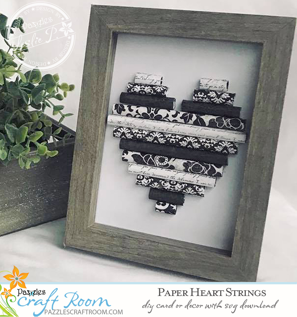 Pazzles DIY Paper Heart Strings Card or Decor.  Instant SVG download compatible with all major electronic cutters including Pazzles Inspiration, Cricut, and Silhouette Cameo. Design by Leslie Peppers.