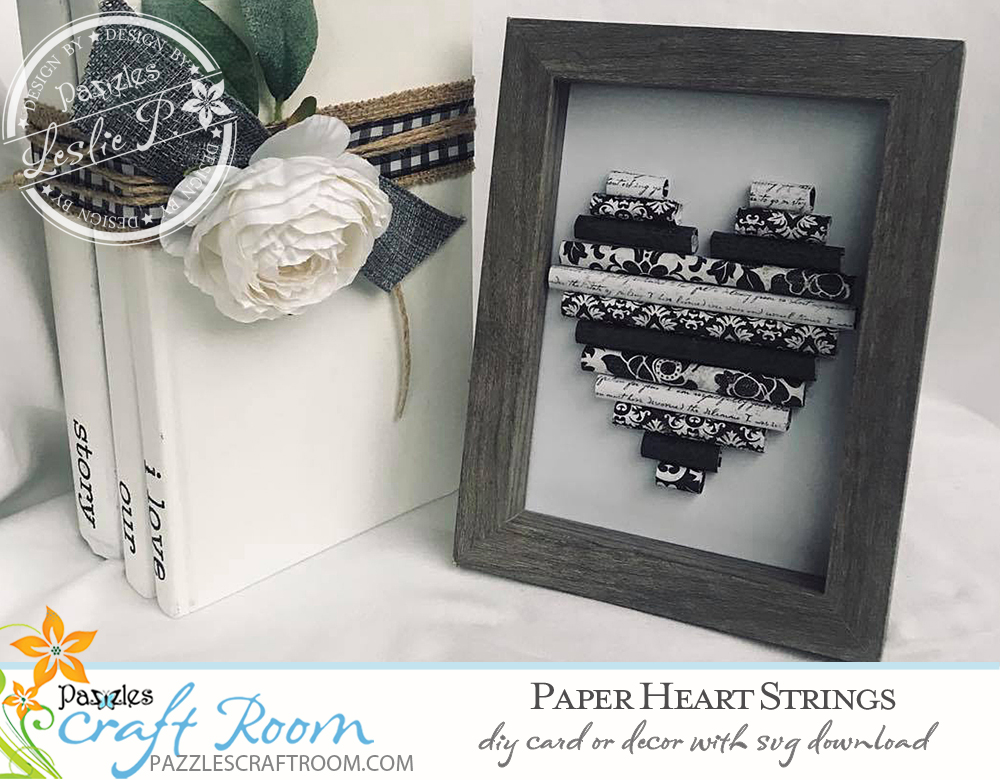 Pazzles DIY Paper Heart Strings Card or Decor.  Instant SVG download compatible with all major electronic cutters including Pazzles Inspiration, Cricut, and Silhouette Cameo. Design by Leslie Peppers.