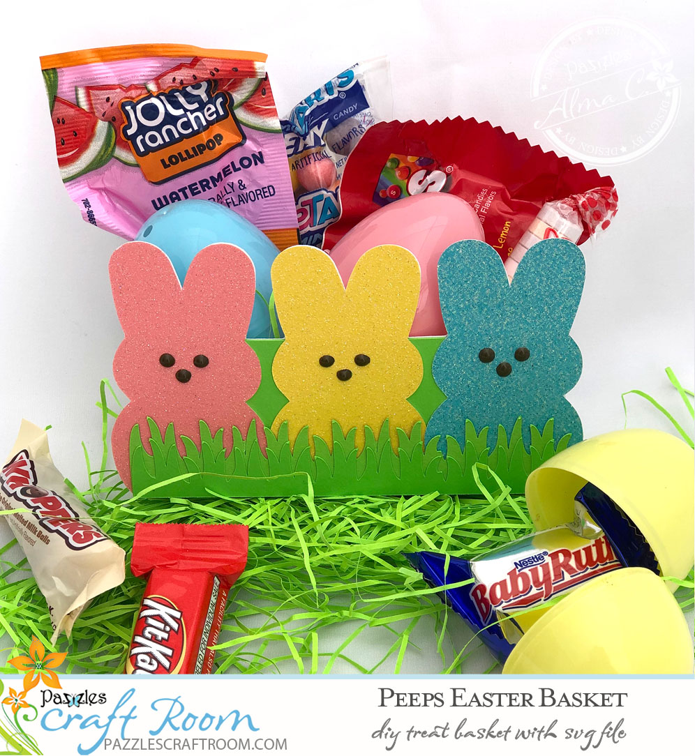 Pazzles DIY Peeps Easter Basket with instant SVG download. Compatible with all major electronic cutters including Pazzles Inspiration, Cricut, and Silhouette Cameo. Design by Alma Cervantes.