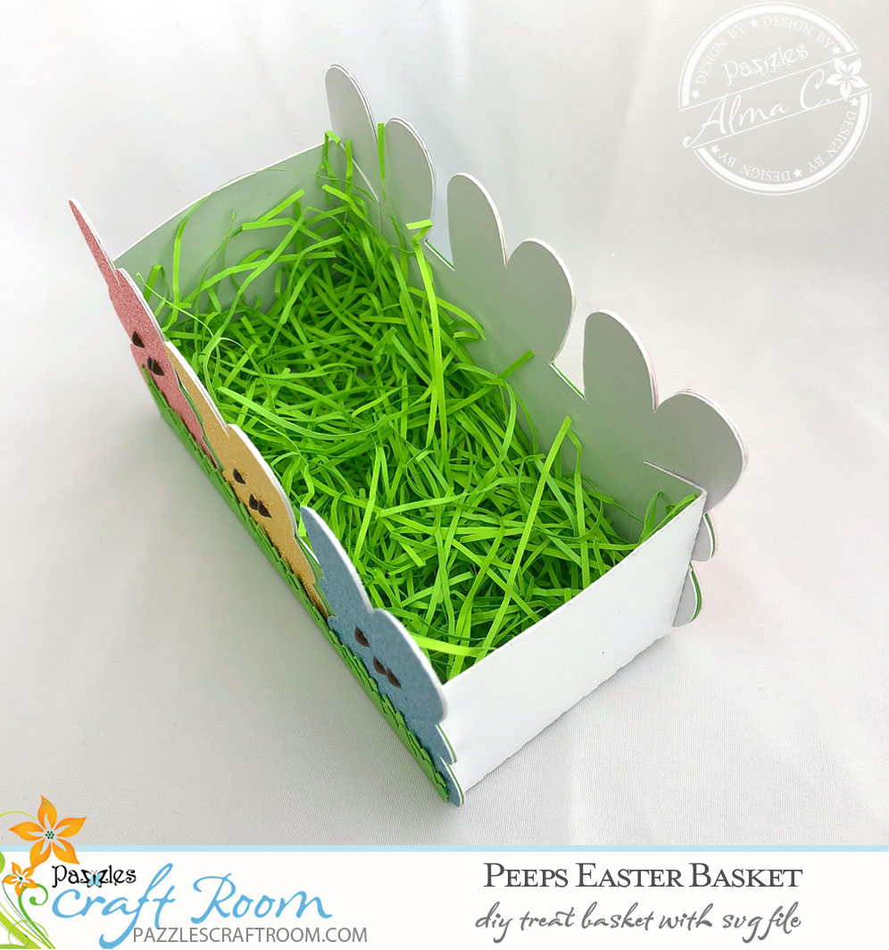 Pazzles DIY Peeps Easter Basket with instant SVG download. Compatible with all major electronic cutters including Pazzles Inspiration, Cricut, and Silhouette Cameo. Design by Alma Cervantes.