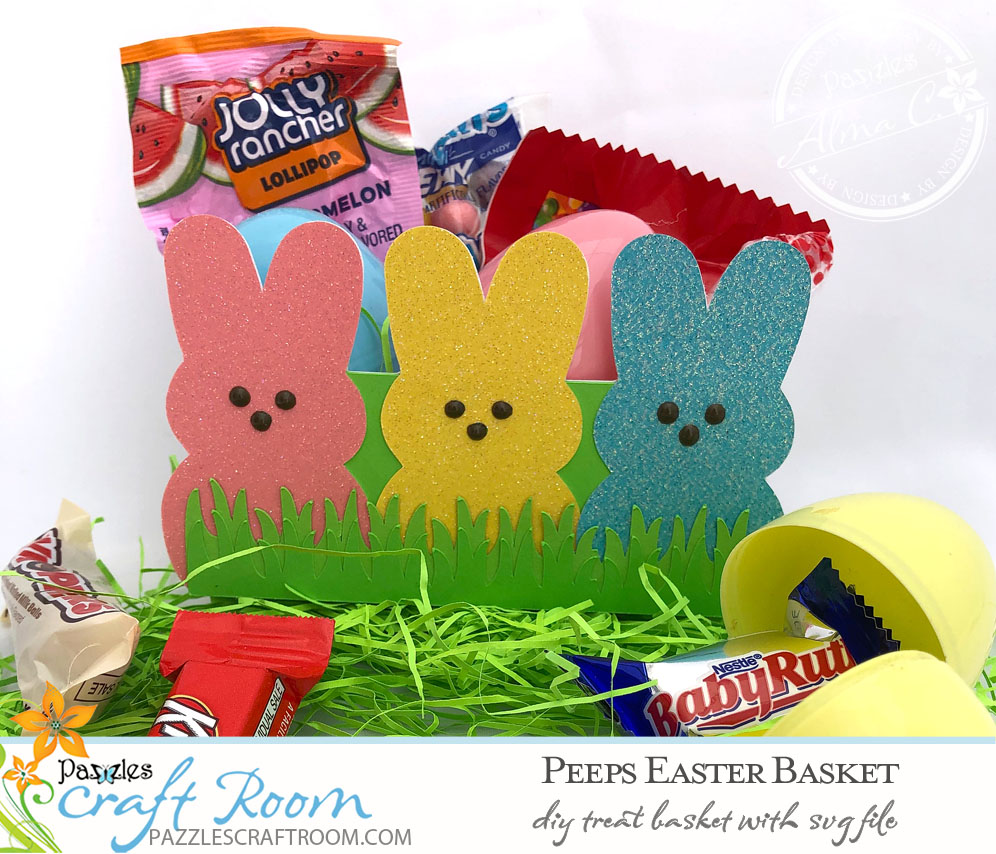 Pazzles DIY Peeps Easter Basket with instant SVG download. Compatible with all major electronic cutters including Pazzles Inspiration, Cricut, and Silhouette Cameo. Design by Alma Cervantes.