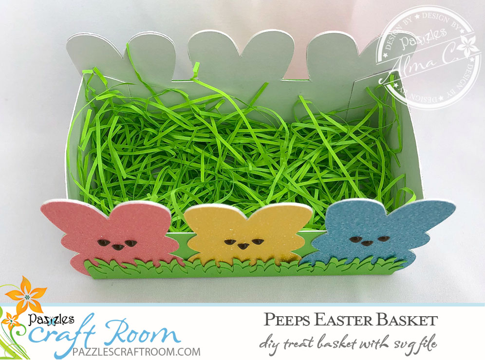 Pazzles DIY Peeps Easter Basket with instant SVG download. Compatible with all major electronic cutters including Pazzles Inspiration, Cricut, and Silhouette Cameo. Design by Alma Cervantes.