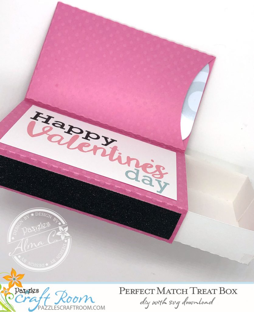 Pazzles DIY Perfect Match Treat Box. Instant SVG download compatible with all major electronic cutters including Pazzles Inspiration, Cricut, and Silhouette Cameo. Design by Alma Cervantes.