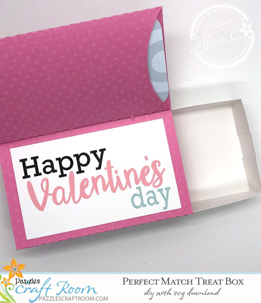 Pazzles DIY Perfect Match Treat Box. Instant SVG download compatible with all major electronic cutters including Pazzles Inspiration, Cricut, and Silhouette Cameo. Design by Alma Cervantes.