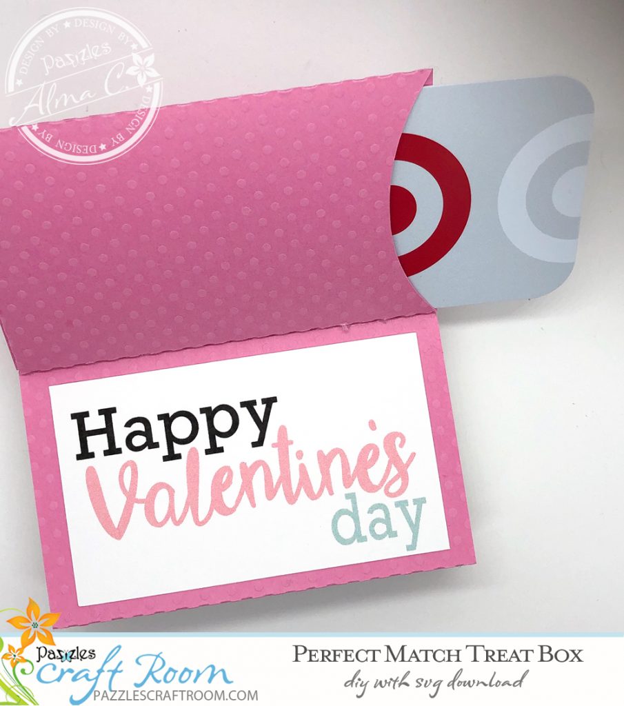 Pazzles DIY Perfect Match Treat Box. Instant SVG download compatible with all major electronic cutters including Pazzles Inspiration, Cricut, and Silhouette Cameo. Design by Alma Cervantes.
