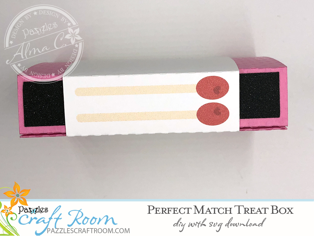 Pazzles DIY Perfect Match Treat Box. Instant SVG download compatible with all major electronic cutters including Pazzles Inspiration, Cricut, and Silhouette Cameo. Design by Alma Cervantes.