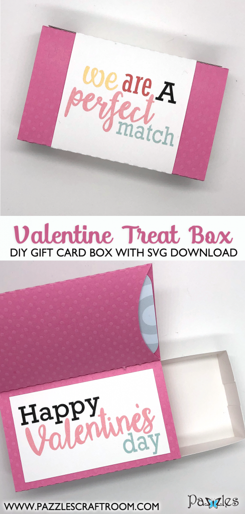 Pazzles DIY Perfect Match Treat Box. Instant SVG download compatible with all major electronic cutters including Pazzles Inspiration, Cricut, and Silhouette Cameo. Design by Alma Cervantes.