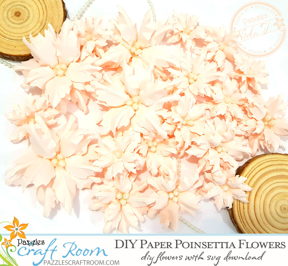 Pazzles DIY Christmas Poinsettia Flowers with instant SVG download. Compatible with all major electronic cutters including Pazzles Inspiration, Cricut, and Silhouette Cameo. Design by Nida Tanweer.