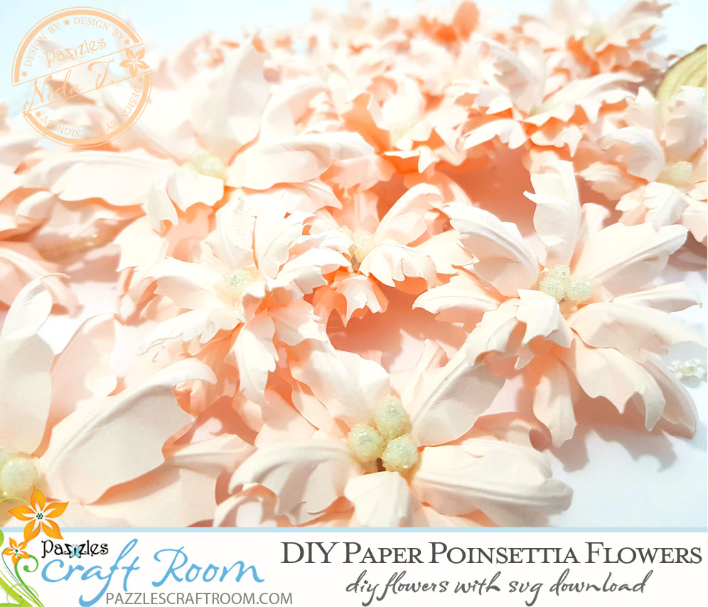 Pazzles DIY Christmas Poinsettia Flowers with instant SVG download. Compatible with all major electronic cutters including Pazzles Inspiration, Cricut, and Silhouette Cameo. Design by Nida Tanweer.