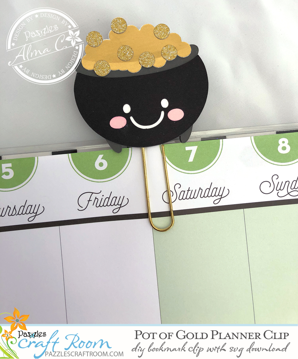 Pazzles DIY Pot of Gold Planner Clip with instant SVG download. Compatible with Pazzles Inspiration, Cricut, and Silhouette Cameo. Design by Alma Cervantes.